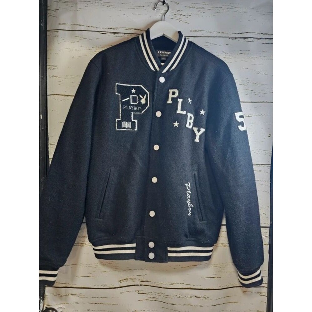 Playboy x PacSun Varsity Jacket Mens M Black Letterman 53 PLBY Collegiate